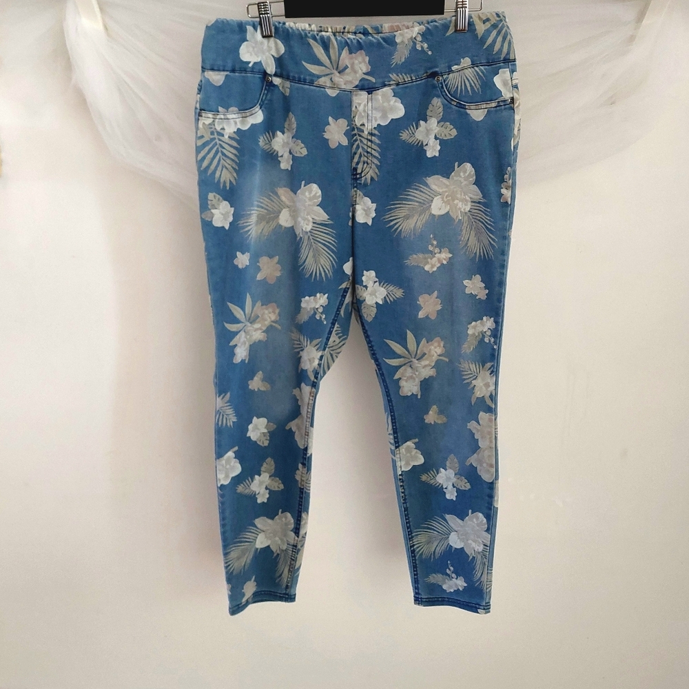Hue Women's Tropical Orchid Hi Waist Ultra Soft Denim Skimmer Leggings XL